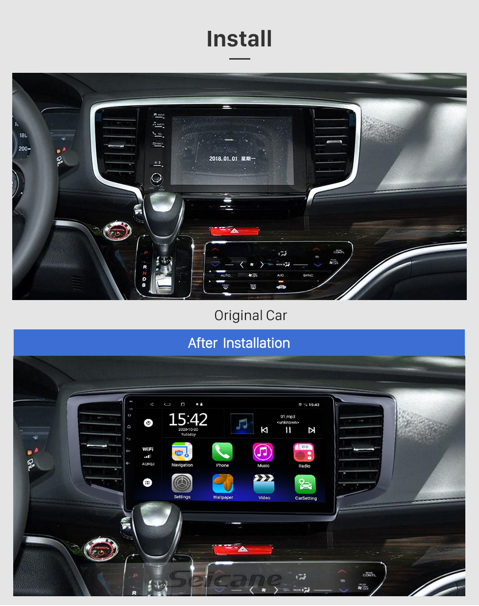 Seicane Andriod 10.0 HD Touchscreen de 10,1 polegadas 2009-2014 Honda Odyssey Versão Média e Baixa Rádio do carro Sistema de navegação GPS com suporte para Bluetooth Carplay