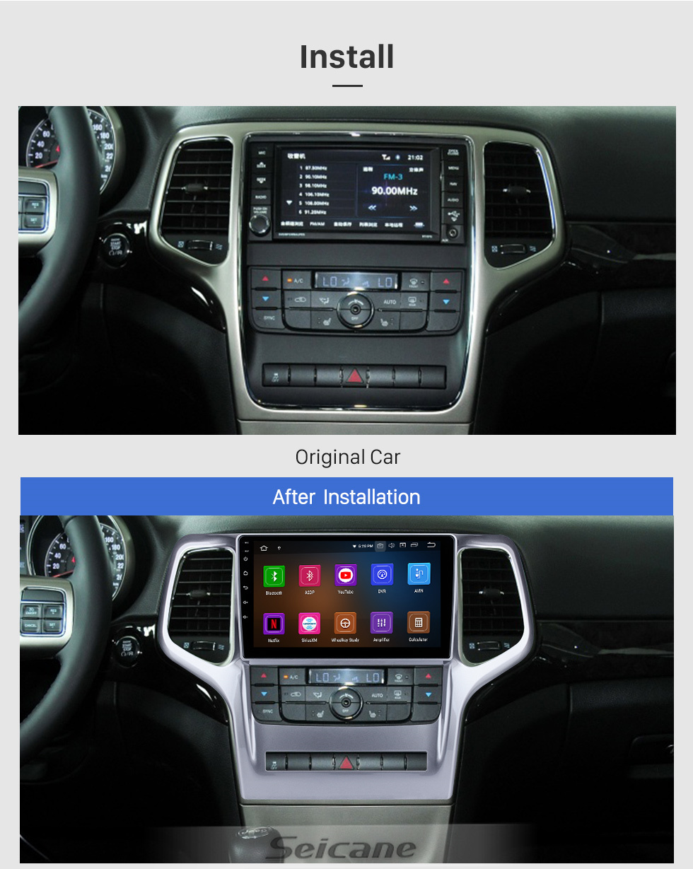 Seicane 2008 2009 2010 2011 2012 Jeep Grand Cherokee 9 pouces Andriod 13.0 HD Autoradio à écran tactile Système de navigation GPS avec prise en charge Bluetooth Carplay