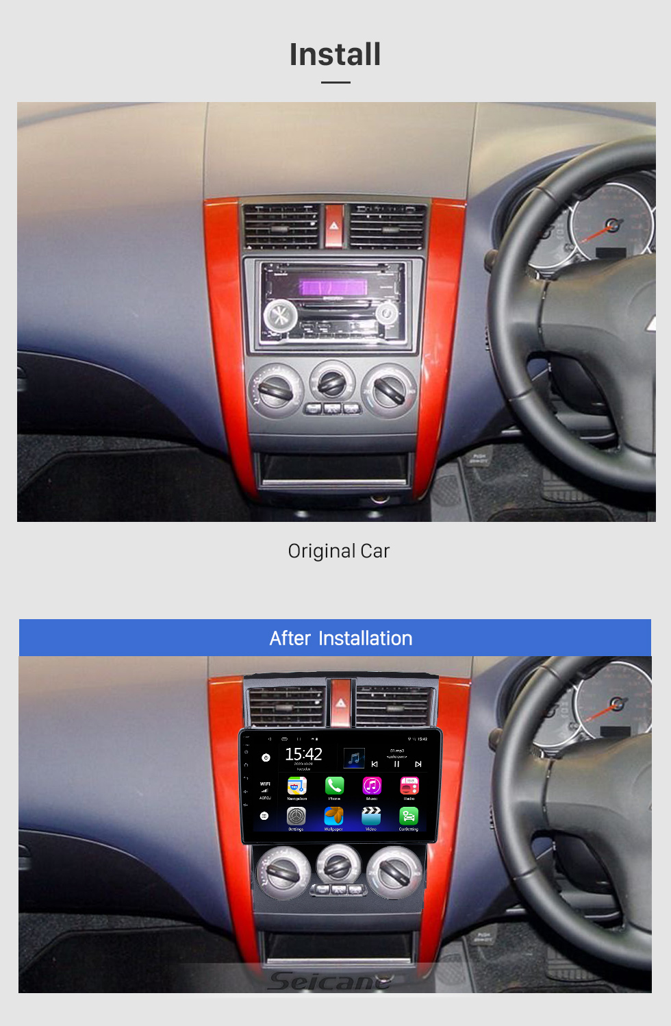 Seicane 9 polegadas Android 10.0 para 2013 Mitsubishi COLT Plus Sistema de navegação GPS por rádio com tela sensível ao toque HD com suporte para Bluetooth Carplay OBD2