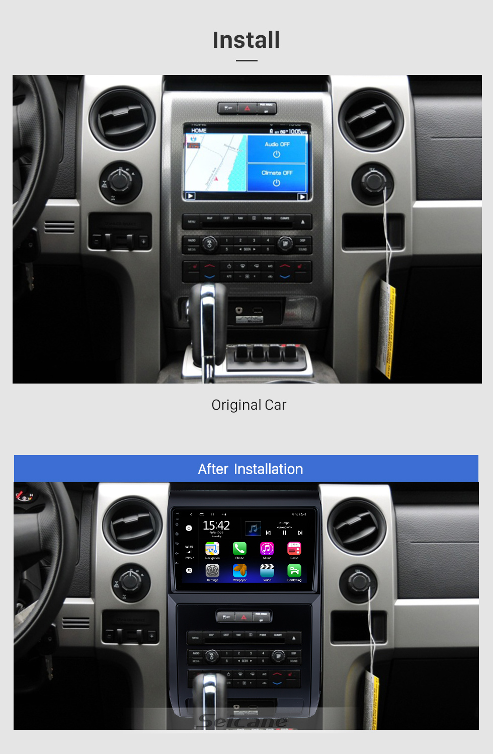 Seicane OEM 9 Zoll Android 13.0 für 2010 FORD F150/Raptor LHD Niedrige Version Radio Bluetooth HD Touchscreen GPS-Navigation unterstützt Carplay DAB+ OBD2 TPMS