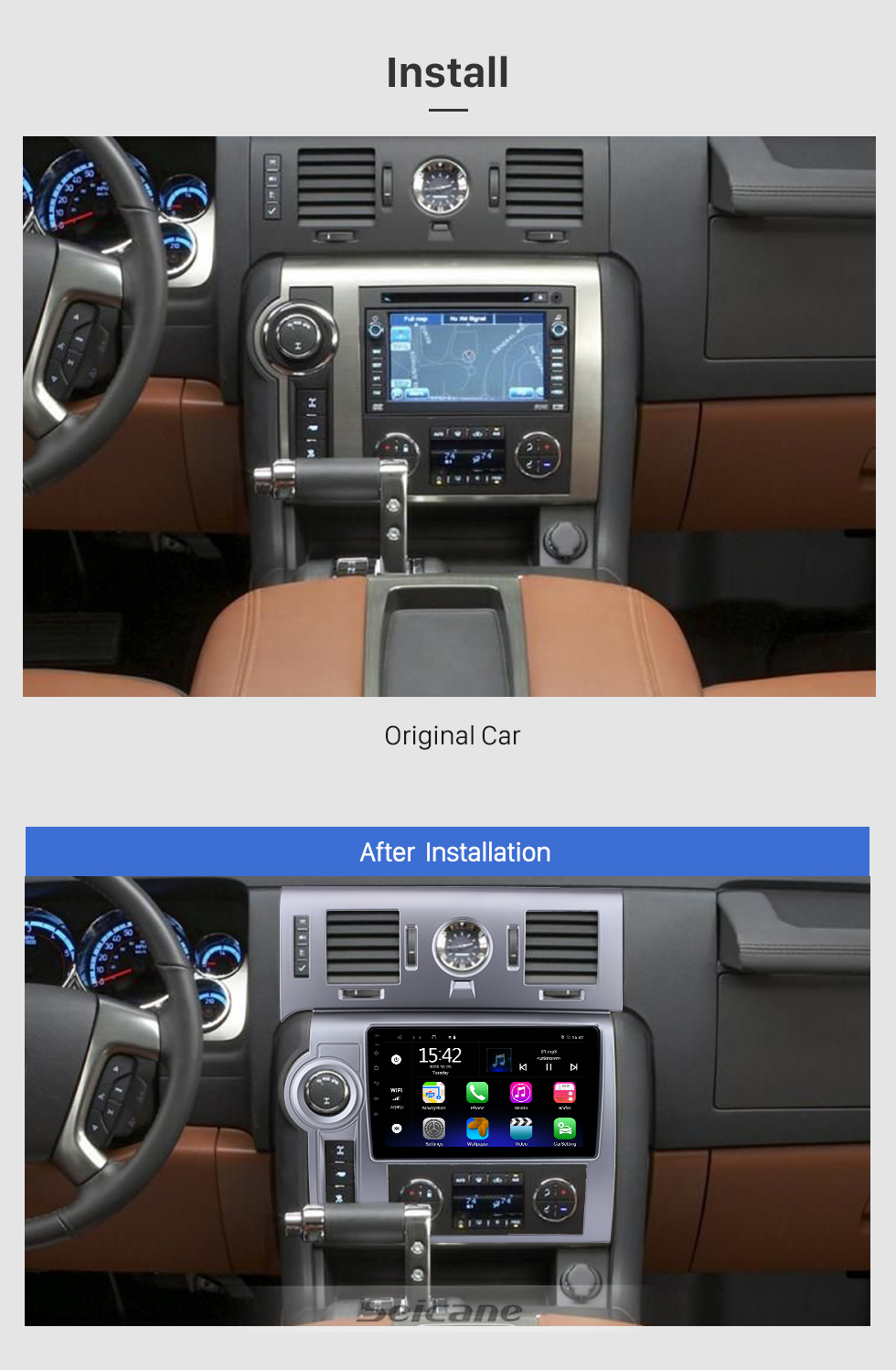 Seicane Android 10.0 HD Touchscreen de 9 polegadas para Hummer H2 LHD 2008 Sistema de navegação GPS por rádio com suporte para Bluetooth Carplay