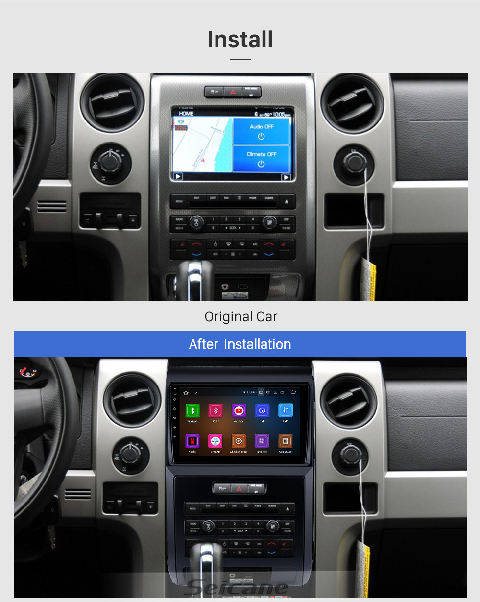 Seicane Android 13.0 HD Touchscreen de 9 polegadas para 2010 FORD F150 / Raptor LHD Versão Baixa Rádio do carro Sistema de navegação GPS com suporte para Bluetooth Ar-condicionado manual traseiro Carplay