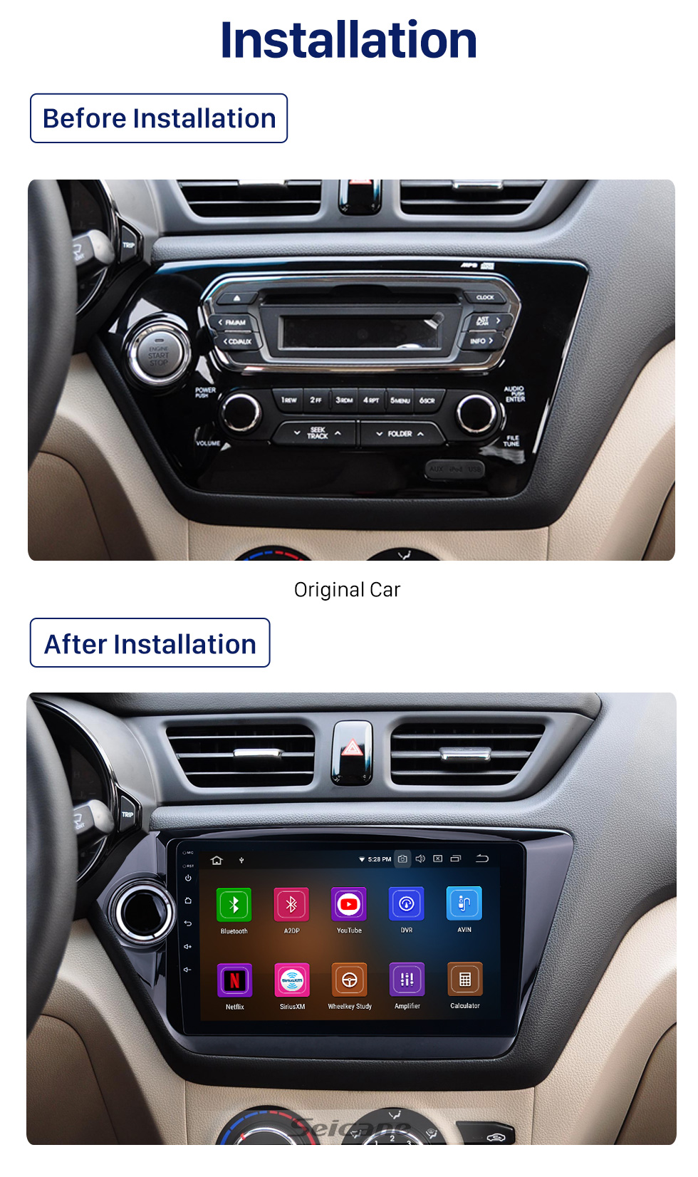 Seicane For 2011 2012 2013 2014 2015 Kia K2 RIO 9 inch Android 10.0 Car GPS Navigation System HD Touchscreen Radio AM FM Bluetooth support CD DVD Player OBD2 3G WiFi Seicane For 2011 2012 2013 2014 2015 Kia K2 RIO 9 inch Android 10.0 Car GPS Navigation System HD Touchscreen Radio AM FM Bluetooth support CD DVD Player OBD2 3G WiFi