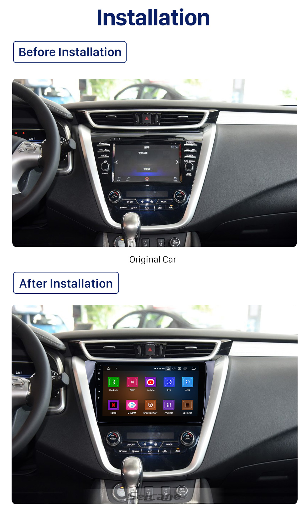 Seicane 10.1 inch For 2015 2016 2017 Nissan Murano Android 10.0 HD Touchscreen Radio GPS Navigation system Bluetooth Support 3G/4G WIFI OBD2 USB Mirror Link Steering Wheel Control Seicane 10.1 inch For 2015 2016 2017 Nissan Murano Android 10.0 HD Touchscreen Radio GPS Navigation system Bluetooth Support 3G/4G WIFI OBD2 USB Mirror Link Steering Wheel Control