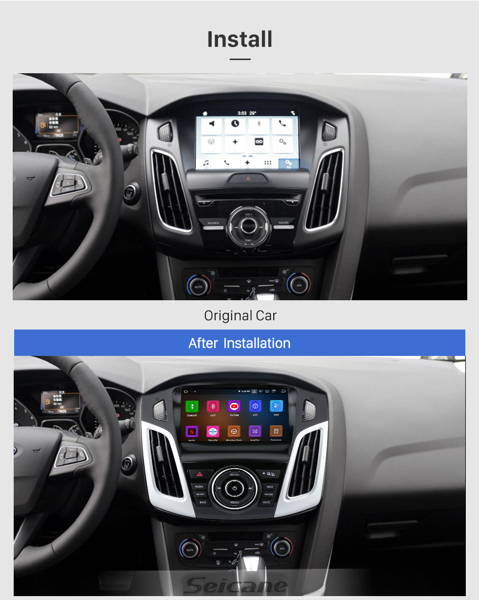 Seicane Android 11.0 de 9 pulgadas para Ford Focus 2012-2018 Radio Sistema de navegación GPS con pantalla táctil HD Bluetooth Carplay compatible con OBD2