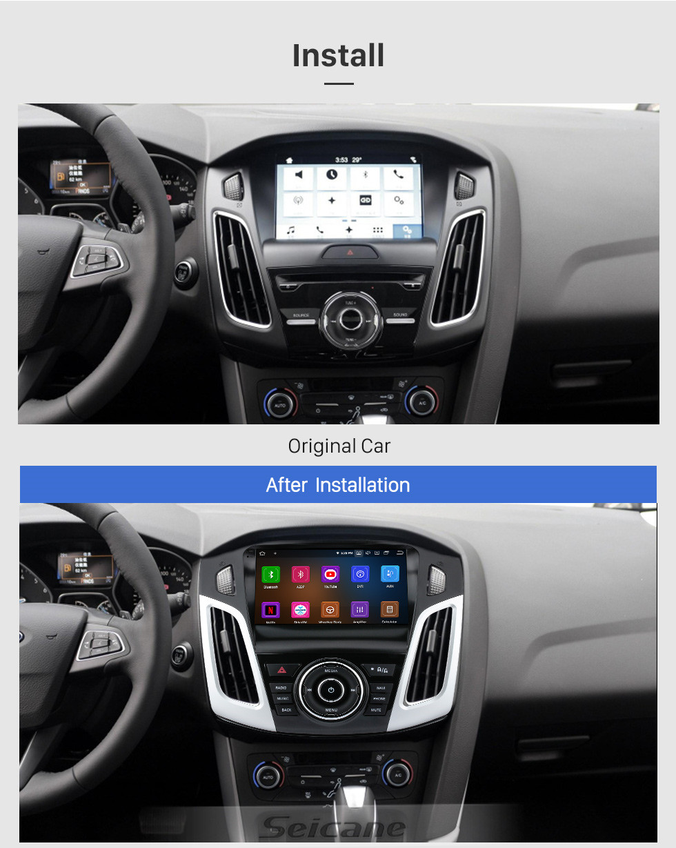 Seicane Android de 9 polegadas 11.0 para Ford Focus 2012-2018 Sistema de navegação por rádio GPS com tela sensível ao toque HD Bluetooth Carplay com suporte OBD2