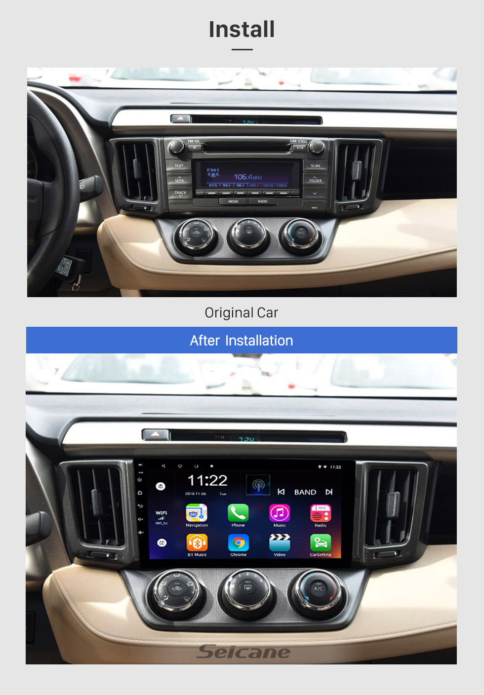 Seicane All-in-one 9 inch Touch Screen Android 8.1 Radio for 2013-2018 Toyota RAV4 left hand drivier 3G WiFi Bluetooth Music TV Tuner AUX Steering Wheel Control Seicane All-in-one 9 inch Touch Screen Android 8.1 Radio for 2013-2018 Toyota RAV4 left hand drivier 3G WiFi Bluetooth Music TV Tuner AUX Steering Wheel Control