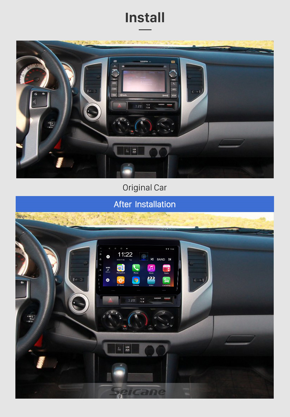 Seicane Android 8.1 GPS Navigation 9 inch Car Stereo for 2005-2013 TOYOTA TACOMA / HILUX (America Version) with HD Touchscreen Steering Wheel Control 3G Wifi USB Bluetooth music Seicane Android 8.1 GPS Navigation 9 inch Car Stereo for 2005-2013 TOYOTA TACOMA / HILUX (America Version) with HD Touchscreen Steering Wheel Control 3G Wifi USB Bluetooth music