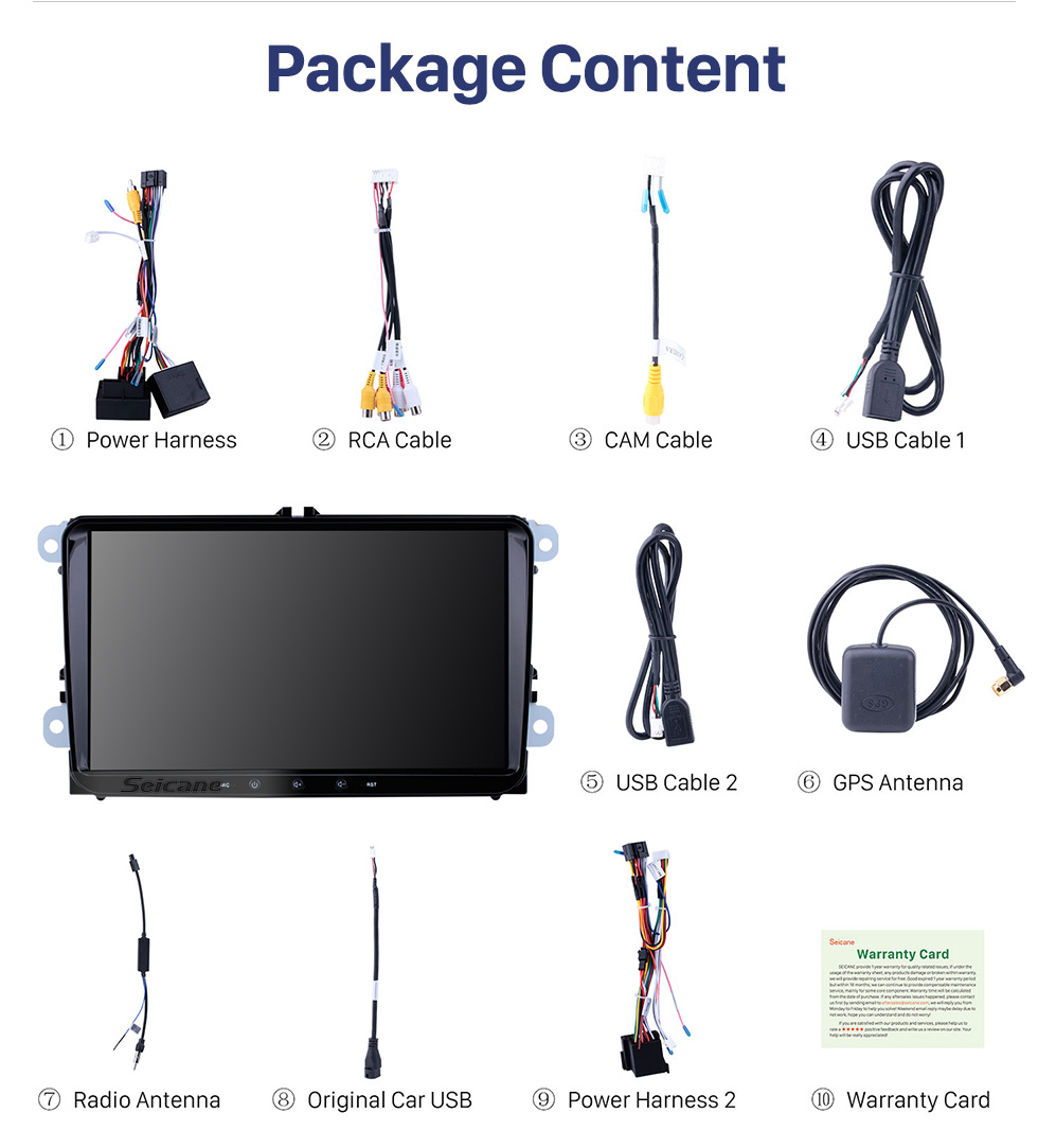 Seicane 9 pulgadas Android 10.0 Radio Unidad de navegación para el automóvil para Skoda Seat 2008-2013 VW Volkswagen Passat Tiguan Polo Scirocco con 4G WiFi Mirror Link OBD2 Bluetooth Control del volante