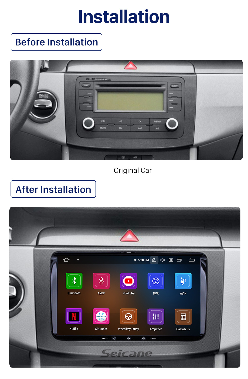 Seicane 9 inch Android 10.0 Radio Car Navigation Head Unit for VW Volkswagen Universal SKODA Seat with 4G WiFi Mirror Link OBD2 Bluetooth  Split Screen Display