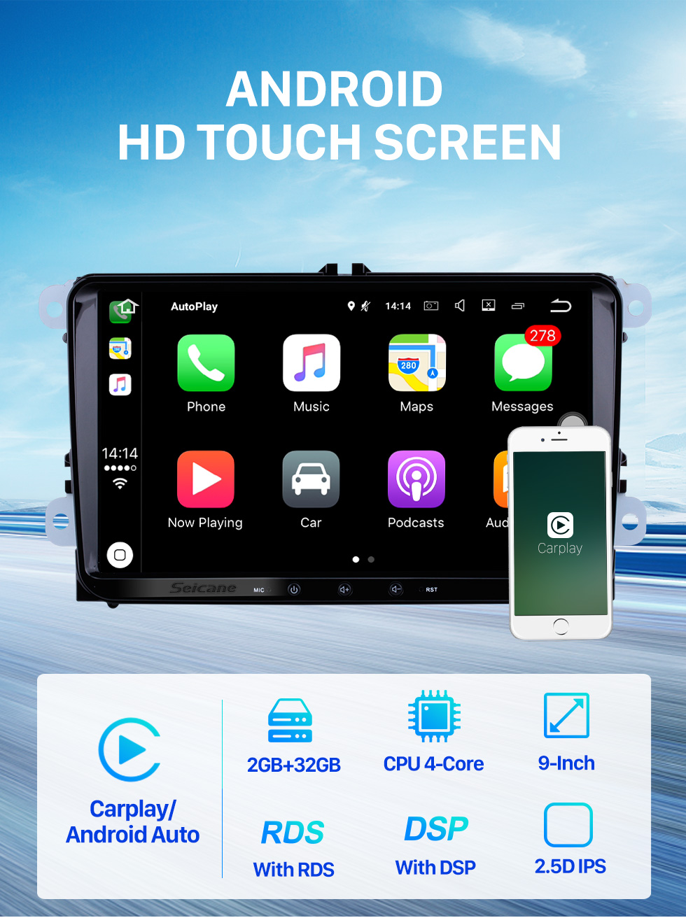 Seicane Aftermarket Android 10.0 GPS DVD-Player Auto-Audiosystem für 2010-2013 Skoda Superb mit Spiegel Link OBD2 DVR 3G WiFi Radio Backup-Kamera HD Touchscreen Bluetooth