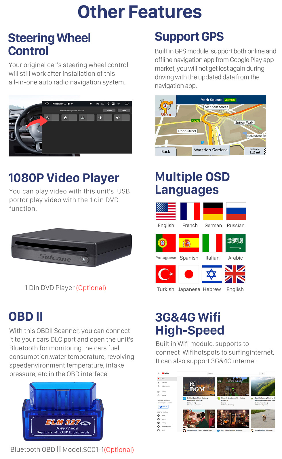 Seicane Android 10.0 2005-2011 Seat Leon GPS-DVD-Player im Dash-Radio-System mit HD-Touchscreen-Bluetooth-3G-WiFi-Spiegel-Link-OBD2-DVR-Rückfahrkamera