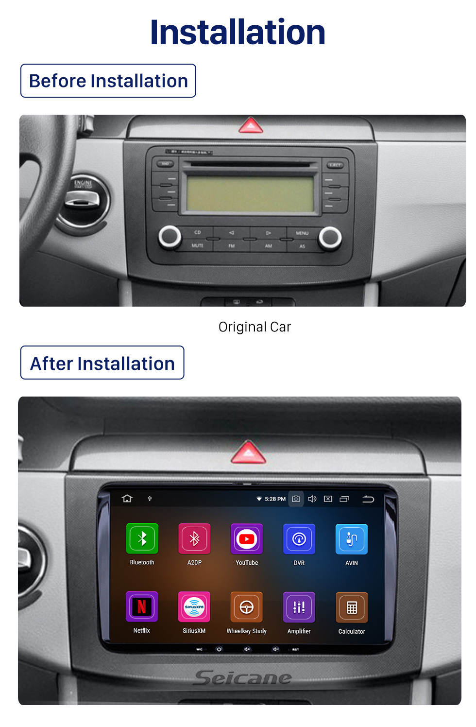 Seicane VW Volkswagen Universal SKODA Seat Android 10.0 In Dash Radio Navigation System with DVD Player 3G WiFi Bluetooth Steering wheel control Mirror Link