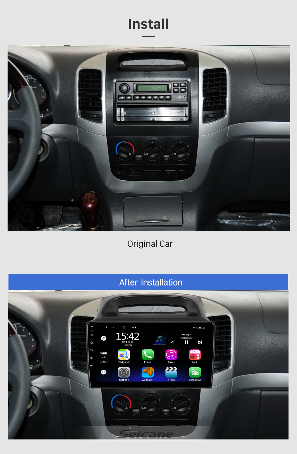 Seicane 9 pouces Android 10.0 pour Changan Yuexiang V3 2012-2017 HD Radio à écran tactile Système de navigation GPS Support Bluetooth Carplay OBD2 DVR 3G WiFi Commande au volant