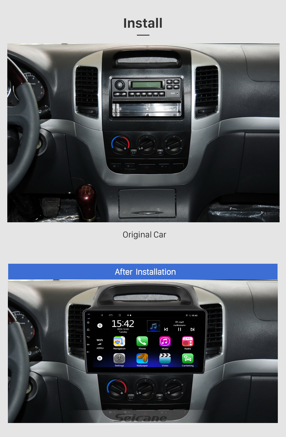 Seicane 9 polegadas Android 10.0 para Changan Yuexiang V3 2012-2017 HD Touchscreen Rádio GPS Suporte ao sistema de navegação Bluetooth Carplay OBD2 DVR 3G WiFi Controle do volante