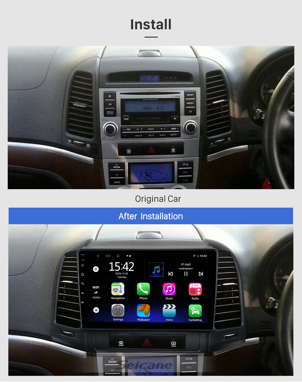 Seicane 9 inch Android 10.0 For Hyundai SantaFe RHD 2006-2012 HD Touchscreen Radio GPS Navigation System Support Bluetooth Carplay OBD2 DVR  WiFi Steering Wheel Control
