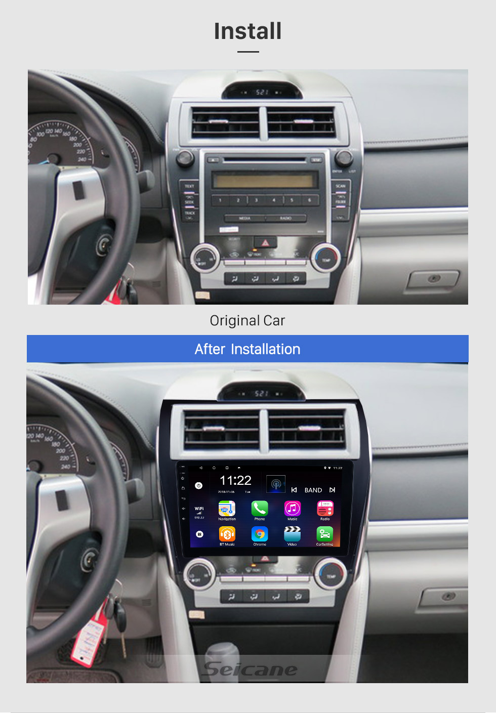 Seicane Autoradio MP5 pour Android 8.1 HD à écran tactile HD 8.1 pouces pour 2012-2017 TOYOTA CAMRY Version américaine / du Moyen-Orient Navigation GPS Téléphone Bluetooth Musique WIFI Support OBD2 USB DAB + Lien de rétroviseur Contrôle de volant Caméra de recul Seicane Autoradio MP5 pour Android 8.1 HD à écran tactile HD 8.1 pouces pour 2012-2017 TOYOTA CAMRY Version américaine / du Moyen-Orient Navigation GPS Téléphone Bluetooth Musique WIFI Support OBD2 USB DAB + Lien de rétroviseur Contrôle de volant Caméra de recul