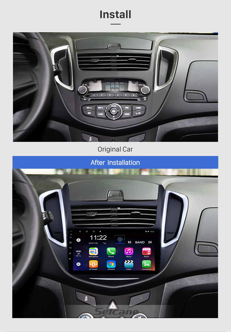 Seicane 2014-2016 Chevy Chevrolet Trax 9 Zoll HD Touchscreen Android 8.1 Bluetooth GPS-Navigationssystem Radio Unterstützung Lenkradsteuerung Rückfahrkamera 3G Wlan Spiegel-Verbindung DVR TPMS Seicane 2014-2016 Chevy Chevrolet Trax 9 Zoll HD Touchscreen Android 8.1 Bluetooth GPS-Navigationssystem Radio Unterstützung Lenkradsteuerung Rückfahrkamera 3G Wlan Spiegel-Verbindung DVR TPMS