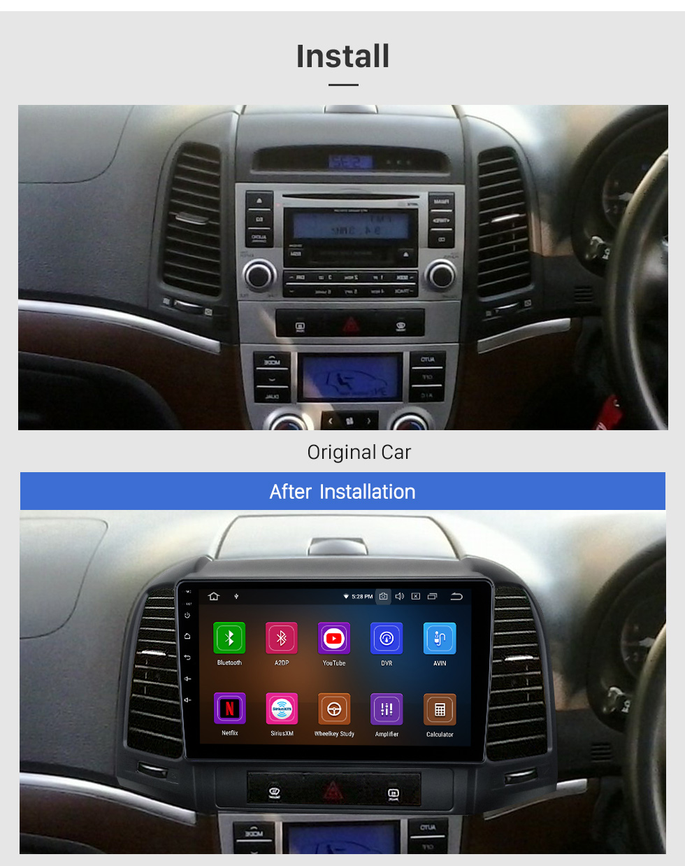 Seicane Android 11.0 de 9 pulgadas para HYUNDAI SANTAFE RHD 2006-2012 Radio Sistema de navegación GPS con pantalla táctil HD Bluetooth Carplay compatible con OBD2