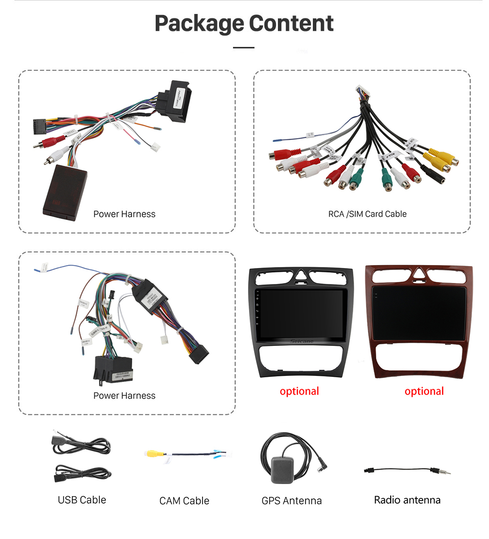 Seicane Im Armaturenbrett Radio BENZ C-KLASSE (W203) 2002-2004 BENZ CLK-KLASSE (W209) 2002-2006 Android 10.0 GPS-Navigation Bluetooth WIFI 1080P USB-Audiosystem Unterstützt Rückfahrkamera DVR OBD2 TPMS