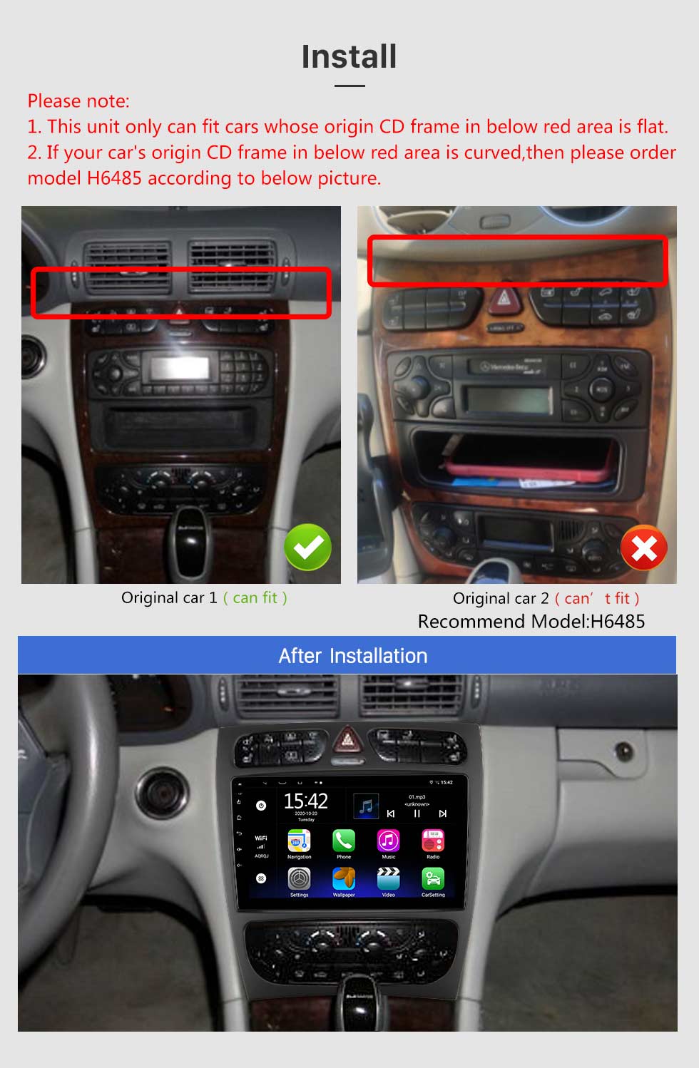 Seicane Im Armaturenbrett Radio BENZ C-KLASSE (W203) 2002-2004 BENZ CLK-KLASSE (W209) 2002-2006 Android 10.0 GPS-Navigation Bluetooth WIFI 1080P USB-Audiosystem Unterstützt Rückfahrkamera DVR OBD2 TPMS