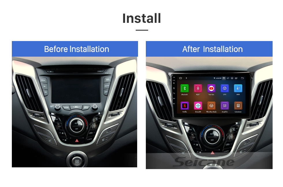 Seicane HD Touchscreen 9 Zoll Android 13.0 Für 2011-2017 HYUNDAI VELOSTER Radio GPS Navigationssystem Bluetooth Carplay Unterstützung Rückfahrkamera