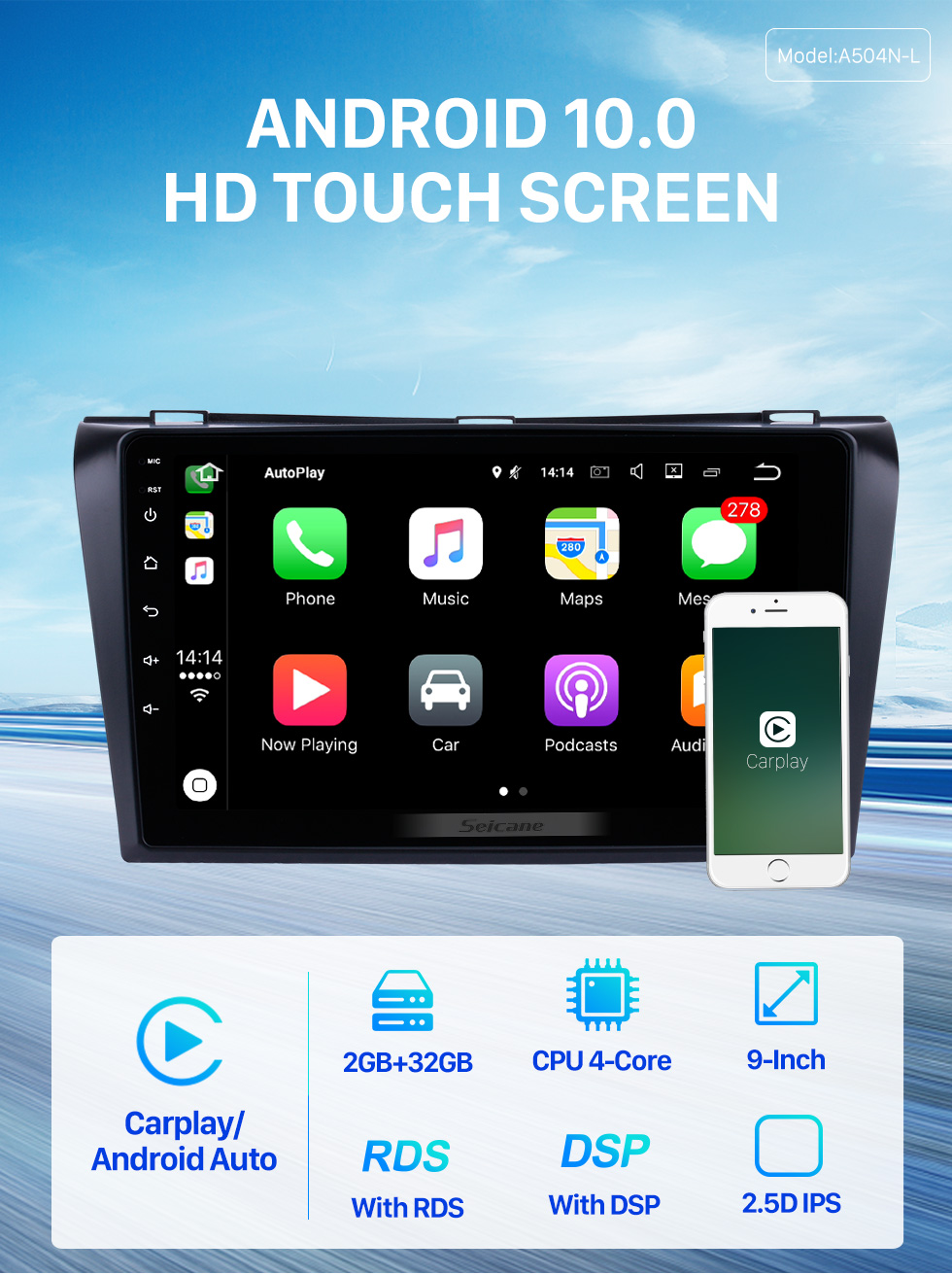 Seicane All-in-one Android 10.0 2004-2009 Mazda 3 Radio Upgrade com sistema de navegação GPS no traço 1024 * 600 Tela capacitiva multitoque Bluetooth Música Espelho Link OBD2 3G WiFi HD 1080P DVR Câmera de backup USB Seicane All-in-one Android 10.0 2004-2009 Mazda 3 Radio Upgrade com sistema de navegação GPS no traço 1024 * 600 Tela capacitiva multitoque Bluetooth Música Espelho Link OBD2 3G WiFi HD 1080P DVR Câmera de backup USB