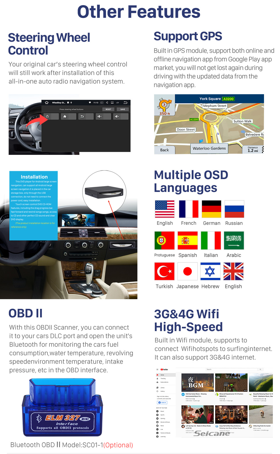 Seicane 2015 2016 Suzuki Vitara Android 10.0 Radio DVD player GPS navigation system with HD 1024*600 touch screen OBD2 DVR TV 1080P Video WIFI  Steering Wheel Control Bluetooth USB backup camera