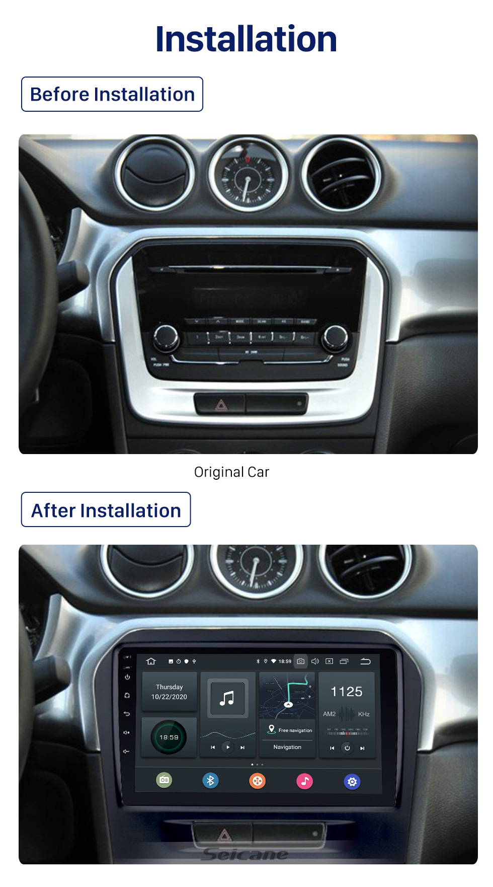 Seicane 2015 2016 Suzuki Vitara Android 10.0 Radio DVD player GPS navigation system with HD 1024*600 touch screen OBD2 DVR TV 1080P Video WIFI Steering Wheel Control Bluetooth USB backup camera Seicane 2015 2016 Suzuki Vitara Android 10.0 Radio DVD player GPS navigation system with HD 1024*600 touch screen OBD2 DVR TV 1080P Video WIFI Steering Wheel Control Bluetooth USB backup camera