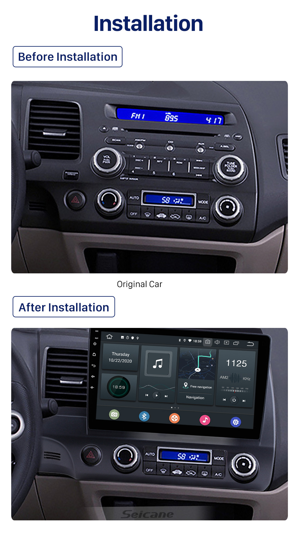 Seicane Android 10.0 Autoradio Navigation Aftermarket Stereo for 2006-2011 Honda Civic with 3G WiFi DVD Radio RDS Bluetooth OBD2 Steering Wheel Control AUX Seicane Android 10.0 Autoradio Navigation Aftermarket Stereo for 2006-2011 Honda Civic with 3G WiFi DVD Radio RDS Bluetooth OBD2 Steering Wheel Control AUX