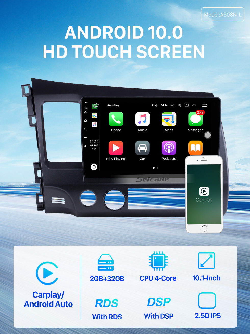 Seicane Android 10.0 Autoradio Navigation Aftermarket Stereo for 2006-2011 Honda Civic with 3G WiFi DVD Radio RDS Bluetooth OBD2 Steering Wheel Control AUX Seicane Android 10.0 Autoradio Navigation Aftermarket Stereo for 2006-2011 Honda Civic with 3G WiFi DVD Radio RDS Bluetooth OBD2 Steering Wheel Control AUX