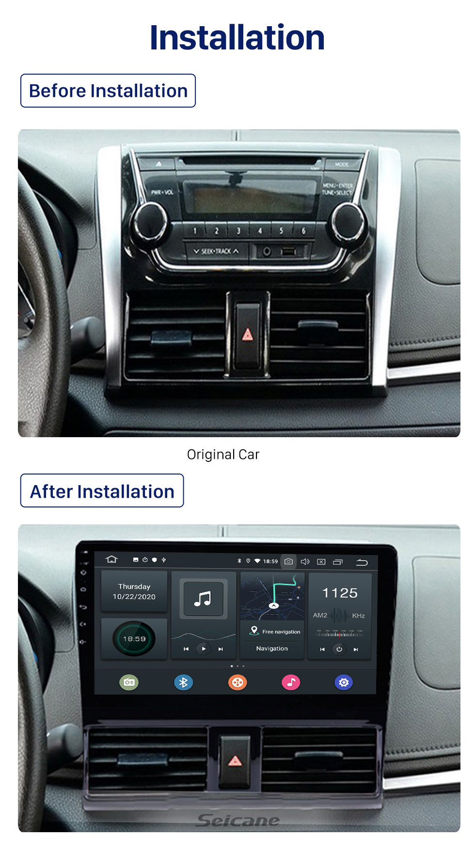 Seicane In Dash For 2013 2014 2015 2016 TOYOTA VIOS Android 10.0 Radio Upgrade with Bluetooth GPS Navigation Car Audio System Touch Screen WiFi DVD Player OBD2 Backup Camera DVR AUX Seicane In Dash For 2013 2014 2015 2016 TOYOTA VIOS Android 10.0 Radio Upgrade with Bluetooth GPS Navigation Car Audio System Touch Screen WiFi DVD Player OBD2 Backup Camera DVR AUX