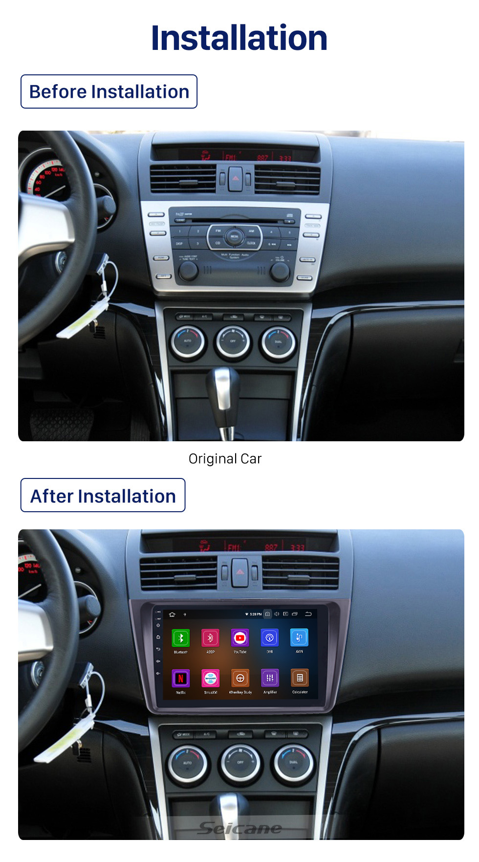 Seicane HD Touchscreen 2008-2015 Mazda 6 Android 10.0 Radio GPS Bluetooth TPMS DVR Rearview camera TV 3G WIFI 16G Flash CPU Quad Core Seicane HD Touchscreen 2008-2015 Mazda 6 Android 10.0 Radio GPS Bluetooth TPMS DVR Rearview camera TV 3G WIFI 16G Flash CPU Quad Core