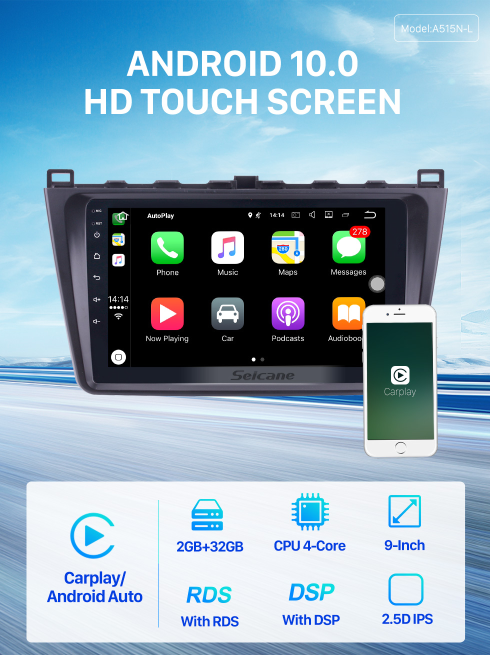Seicane Android 10.0 2008-2015 Mazda 6 Rui Wing Radio Sistema de navegación GPS con HD 1024 * 600 Pantalla táctil Bluetooth Enlace espejo TPMS OBD DVR Cámara de visión trasera TV USB 3G WIFI CPU Quad Core Seicane Android 10.0 2008-2015 Mazda 6 Rui Wing Radio Sistema de navegación GPS con HD 1024 * 600 Pantalla táctil Bluetooth Enlace espejo TPMS OBD DVR Cámara de visión trasera TV USB 3G WIFI CPU Quad Core
