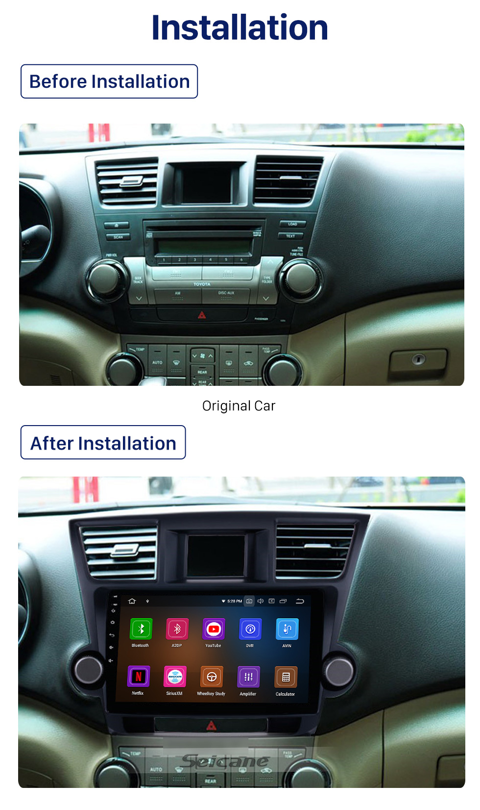 Seicane 10.1 inch Pure Android 10.0 For 2008-2014 Toyota Highlander Radio Removal with Sat Nav Car Audio System 1024*600 Multi-touch Capacitive Screen OBD2 3G WiFi AUX10 Seicane 10.1 inch Pure Android 10.0 For 2008-2014 Toyota Highlander Radio Removal with Sat Nav Car Audio System 1024*600 Multi-touch Capacitive Screen OBD2 3G WiFi AUX10