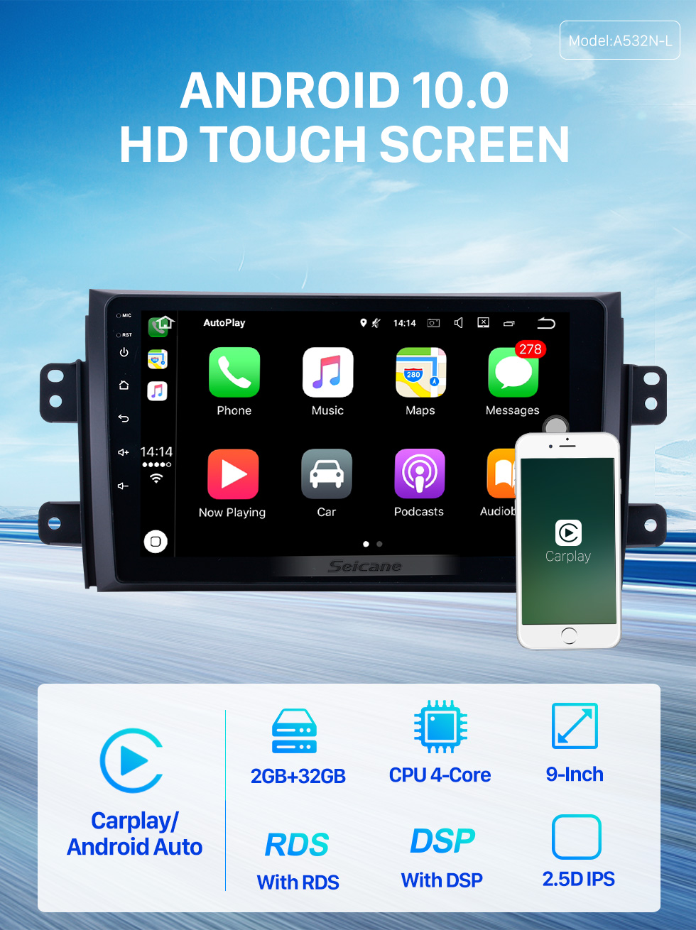 Seicane Autoradio Android 10.0 HD à écran tactile pour 2007-2015 Suzuki SX4 Système de navigation GPS Bluetooth Lecteur DVD Musique USB WIFI DVR OBD2 1080P Lien miroir Seicane Autoradio Android 10.0 HD à écran tactile pour 2007-2015 Suzuki SX4 Système de navigation GPS Bluetooth Lecteur DVD Musique USB WIFI DVR OBD2 1080P Lien miroir