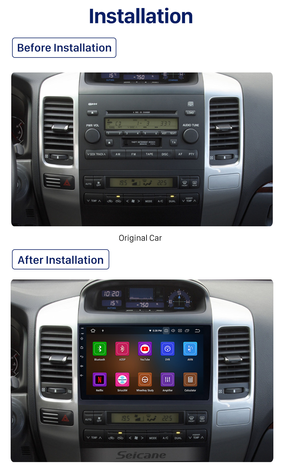 Seicane For 2002-2009 Toyota Prado Cruiser 120 Android 10.0 Autoradio DVD Navigation System with 3G WiFi Bluetooth OBD2 Rearview Camera HD 1024*600 Multi-touch Screen Seicane For 2002-2009 Toyota Prado Cruiser 120 Android 10.0 Autoradio DVD Navigation System with 3G WiFi Bluetooth OBD2 Rearview Camera HD 1024*600 Multi-touch Screen