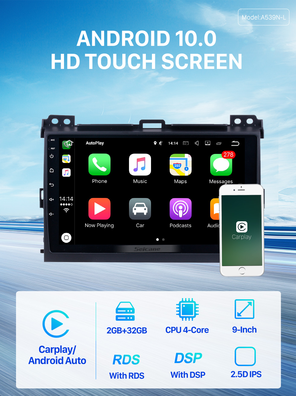 Seicane For 2002-2009 Toyota Prado Cruiser 120 Android 10.0 Autoradio DVD Navigation System with 3G WiFi Bluetooth OBD2 Rearview Camera HD 1024*600 Multi-touch Screen Seicane For 2002-2009 Toyota Prado Cruiser 120 Android 10.0 Autoradio DVD Navigation System with 3G WiFi Bluetooth OBD2 Rearview Camera HD 1024*600 Multi-touch Screen