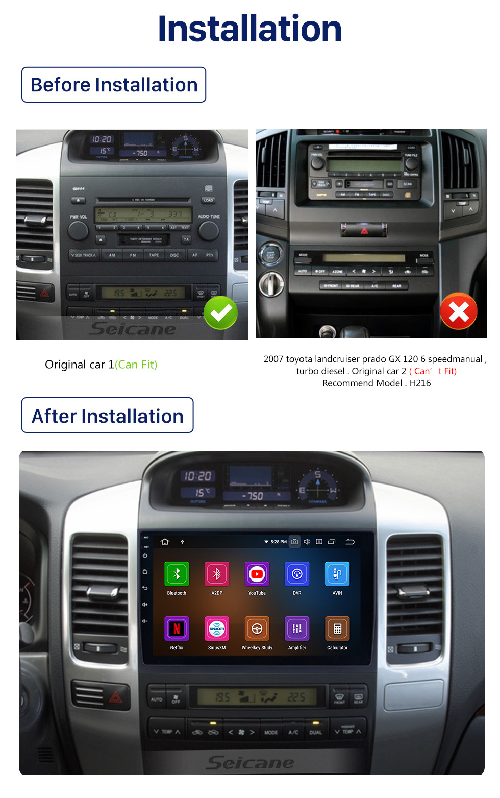 Seicane For 2002-2009 Toyota Prado Cruiser 120 Android 10.0 Autoradio DVD Navigation System with 3G WiFi Bluetooth OBD2 Rearview Camera HD 1024*600 Multi-touch Screen Seicane For 2002-2009 Toyota Prado Cruiser 120 Android 10.0 Autoradio DVD Navigation System with 3G WiFi Bluetooth OBD2 Rearview Camera HD 1024*600 Multi-touch Screen