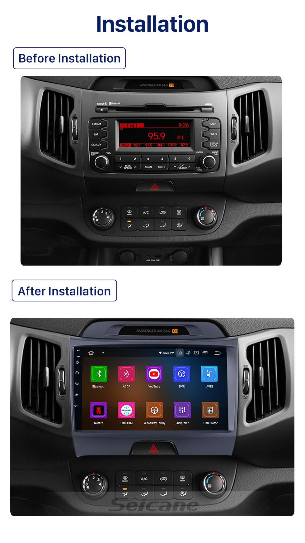 Carplay Kia Sportage 2015 9 Inch HD Touchscreen for 2010-2015 KIA Sportage GPS Navigation System Car Audio with GPS Car Radio Repair Support Wireless Carplay