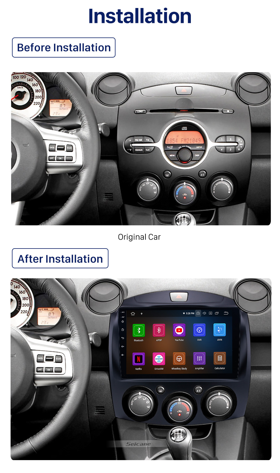 Seicane OEM HD Touchscreen GPS navigation system Android 10.0 for 2007-2014 Mazda 2 Support Radio Vedio Carplay Remote Control Bluetooth Seicane OEM HD Touchscreen GPS navigation system Android 10.0 for 2007-2014 Mazda 2 Support Radio Vedio Carplay Remote Control Bluetooth