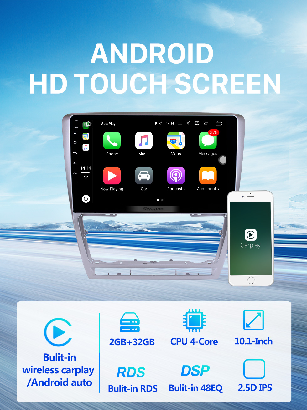 Seicane 10.1 inch For 2007-2012 2013 2014 Skoda Octavia Radio Android 10.0 GPS Navigation System Bluetooth HD Touchscreen Carplay support OBD2 Seicane 10.1 inch For 2007-2012 2013 2014 Skoda Octavia Radio Android 10.0 GPS Navigation System Bluetooth HD Touchscreen Carplay support OBD2