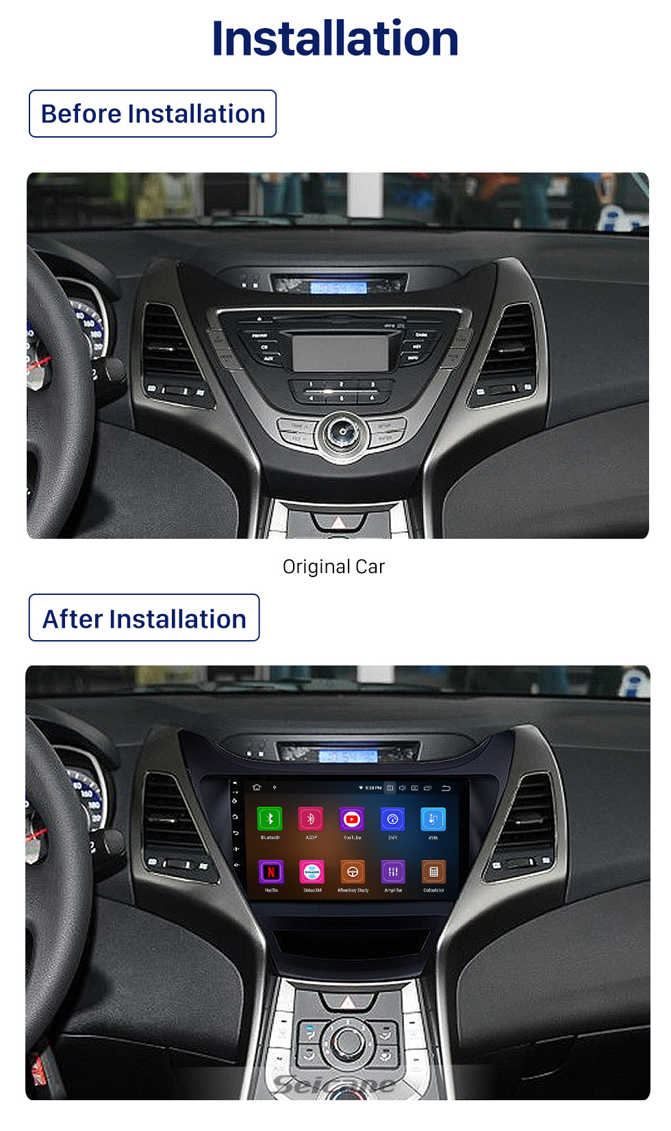 Seicane OEM 9 inch Android 10.0 2014-2015 Hyundai Elantra Radio Upgrade with DVD GPS Stereo Bluetooth OBD2 AUX 3G WiFi DVR 