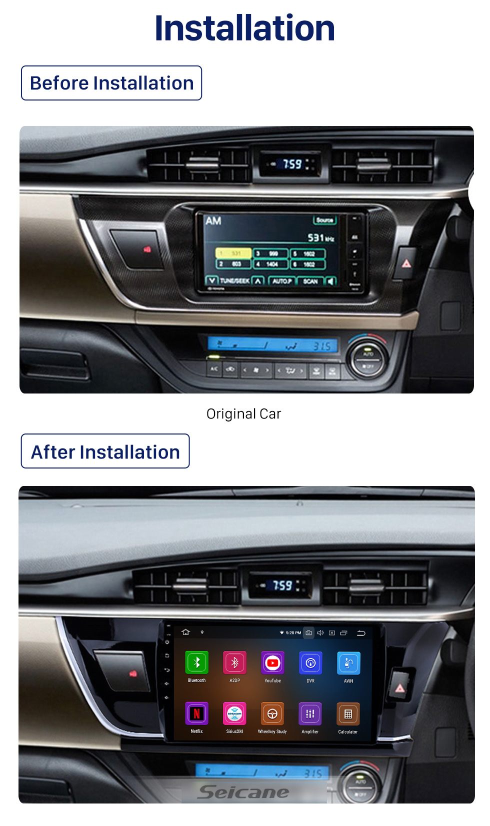 Seicane 10.1 inch Android 10.0 HD touch screen car multimedia GPS navigation system for 2014 Toyota Corolla RHD with Bluetooth Radio Rear view camera TV USB OBD DVR 4G WIFI Seicane 10.1 inch Android 10.0 HD touch screen car multimedia GPS navigation system for 2014 Toyota Corolla RHD with Bluetooth Radio Rear view camera TV USB OBD DVR 4G WIFI