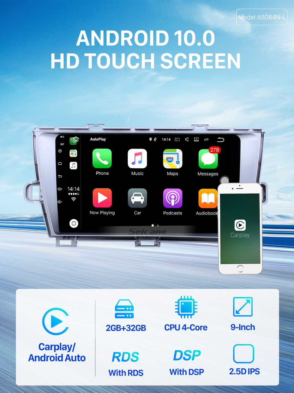 Seicane 9 inch Android 10.0 HD 1024*600 Touch Screen Radio GPS Car A/V System for 2009-2013 Toyota Prius Left hand driver Bluetooth Music 4G WiFi OBD2 Rearview Camera DVD player Steering Wheel Control AUX DVR USB Seicane 9 inch Android 10.0 HD 1024*600 Touch Screen Radio GPS Car A/V System for 2009-2013 Toyota Prius Left hand driver Bluetooth Music 4G WiFi OBD2 Rearview Camera DVD player Steering Wheel Control AUX DVR USB
