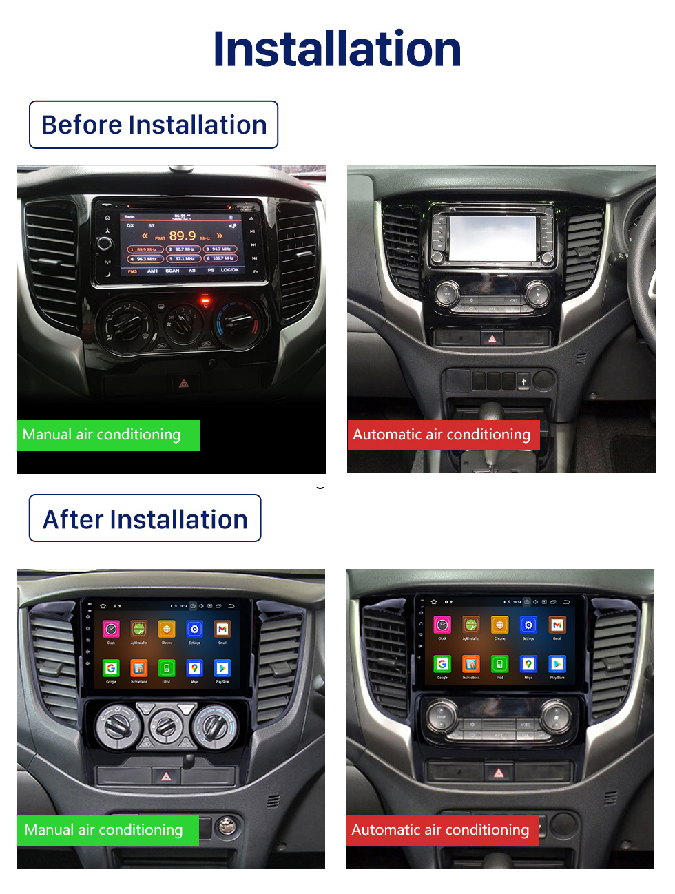 Seicane 9 inch Android 10.0 2015 Mitsubishi TRITON Manual A/C 1024*600 Touchscreen Radio with GPS Navi USB FM Bluetooth WIFI support RDS Carplay 4G DVD Player