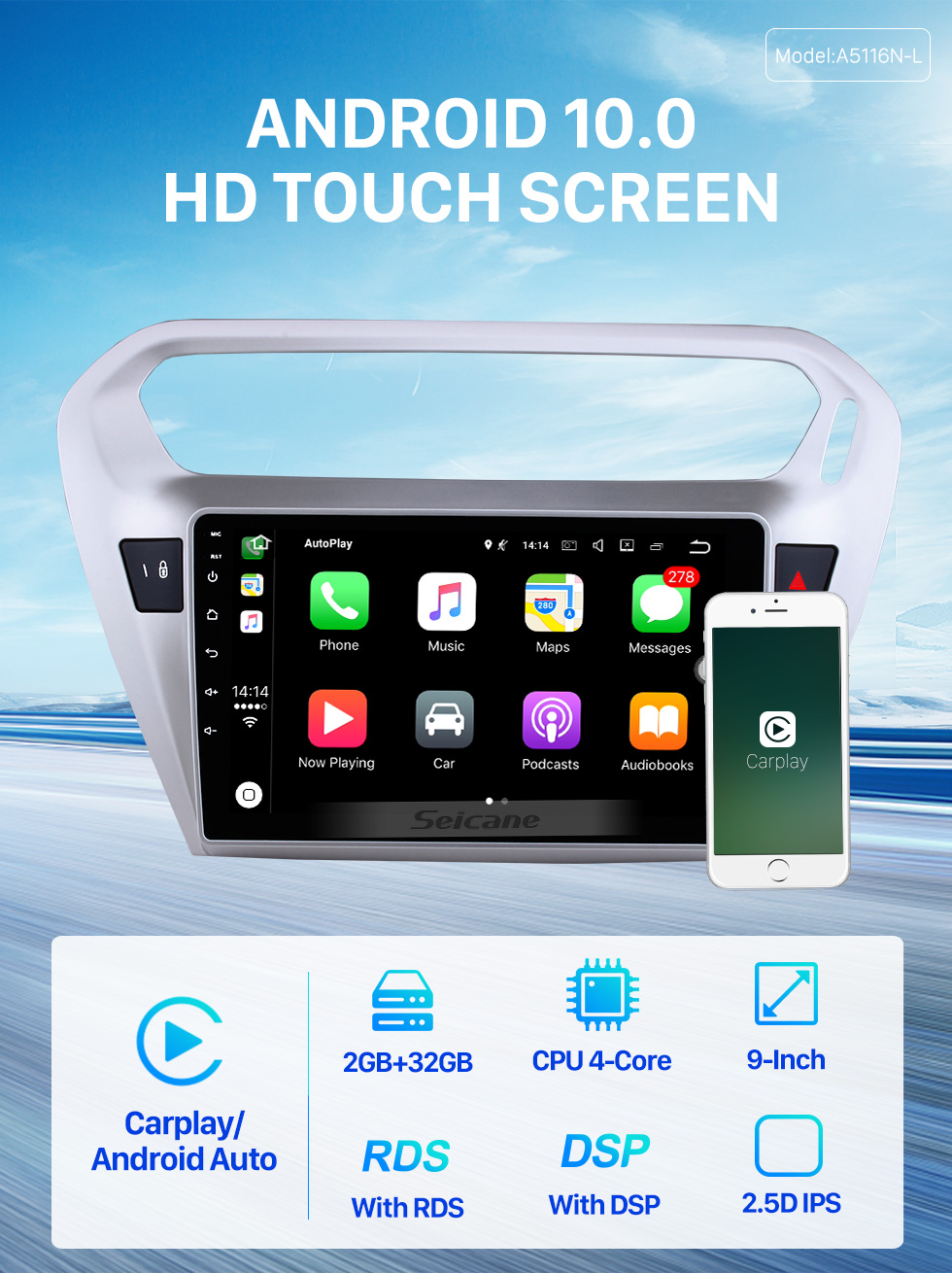 Seicane 9 inch 2013 2014 Peugeot 301 Citroen Elysee C-Elysee Android 10.0 Radio GPS HD 1024*600 Touchscreen 4G WIFI Steering Wheel OBD2 RDS Control Bluetooth Seicane 9 inch 2013 2014 Peugeot 301 Citroen Elysee C-Elysee Android 10.0 Radio GPS HD 1024*600 Touchscreen 4G WIFI Steering Wheel OBD2 RDS Control Bluetooth