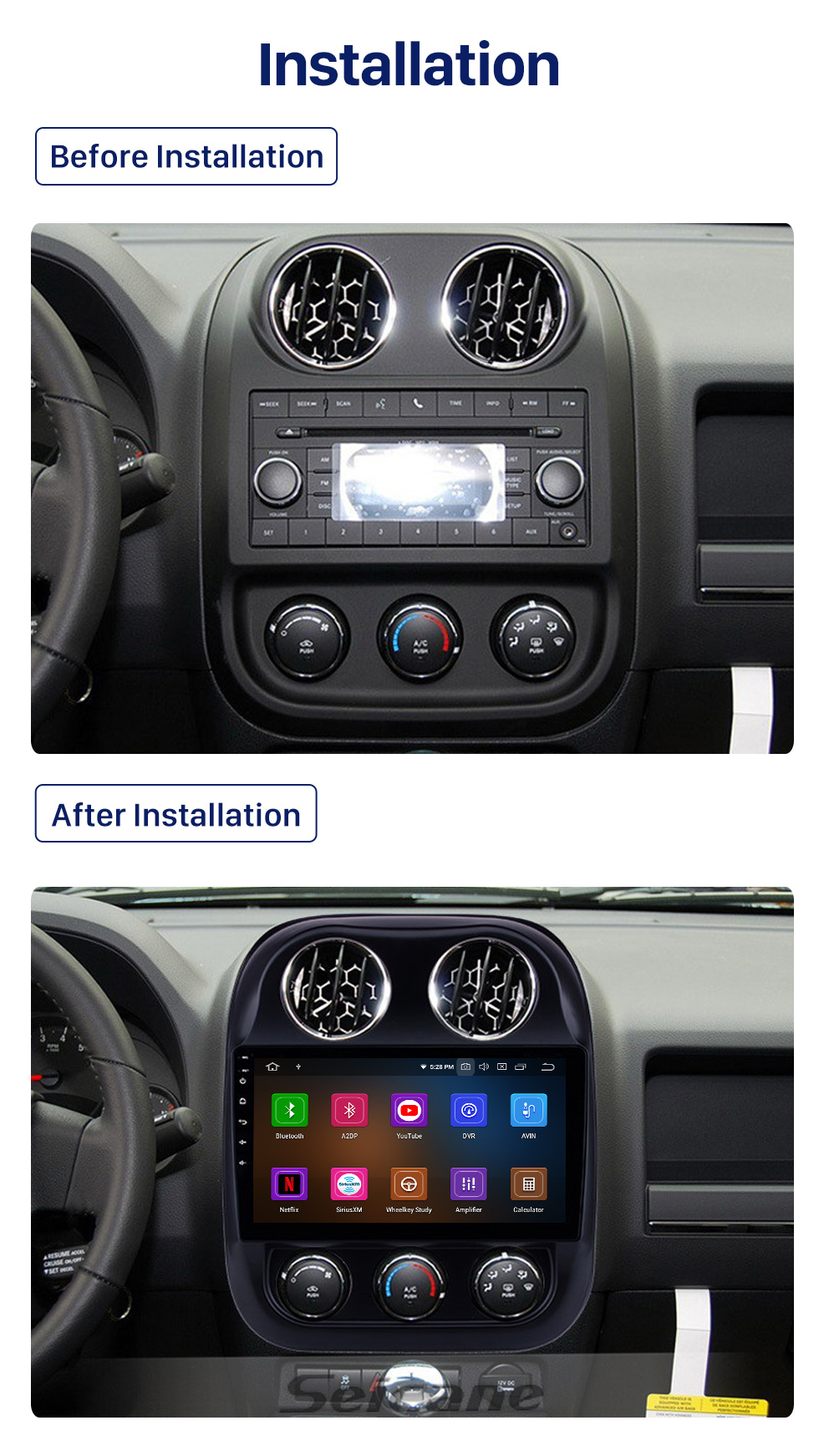 9 Inch HD Touchscreen for 2014-2016 Jeep Compass GPS Android GPS Navigation Car Audio System Support Split Screen Display