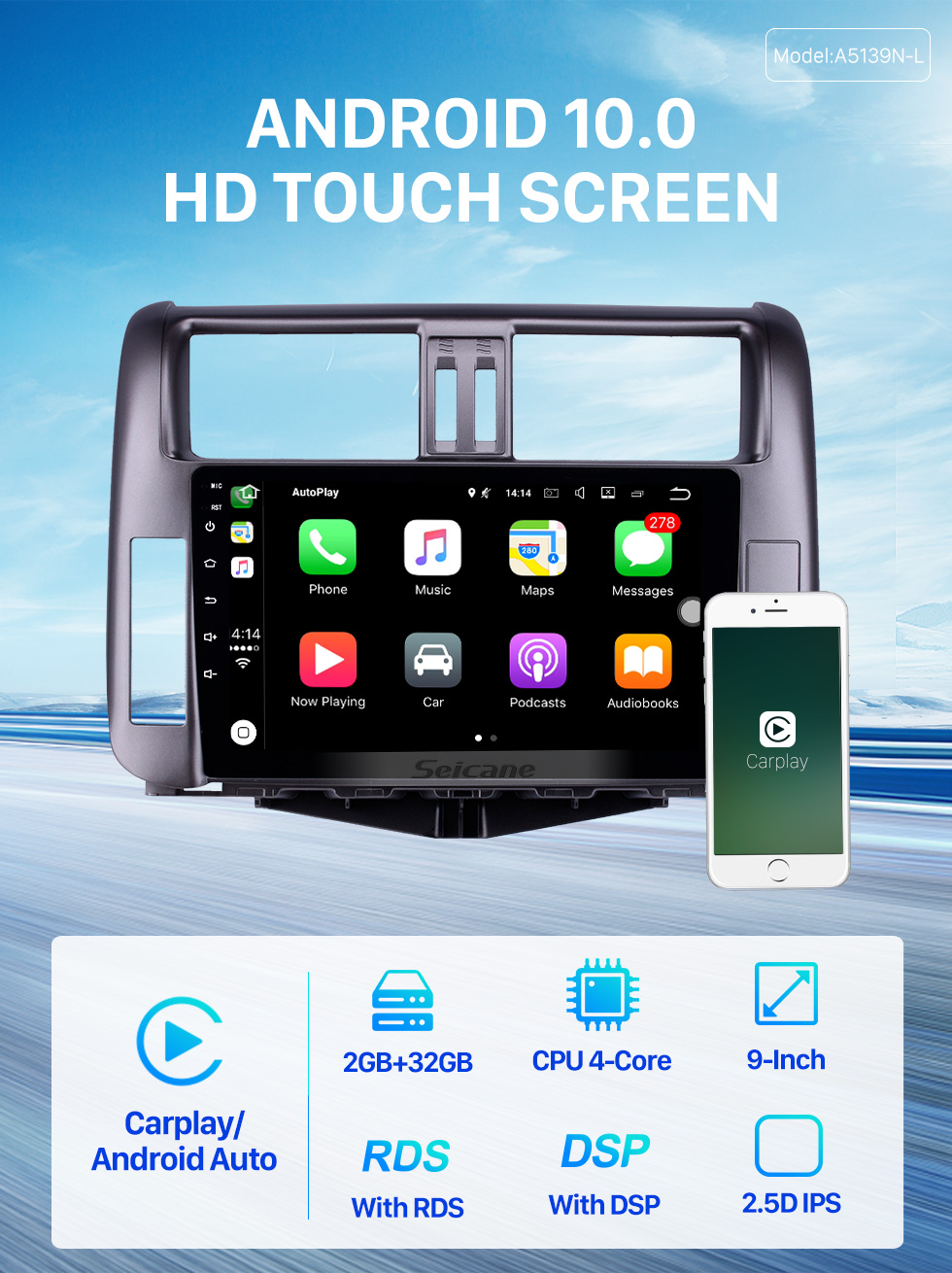 Seicane 2010-2013 Toyota Prado 150 9 inch Android 10.0 HD Touchscreen Bluetooth Radio with GPS Navigation USB FM auto stereo Wifi AUX support DVR TPMS Steering Wheel Control Seicane 2010-2013 Toyota Prado 150 9 inch Android 10.0 HD Touchscreen Bluetooth Radio with GPS Navigation USB FM auto stereo Wifi AUX support DVR TPMS Steering Wheel Control