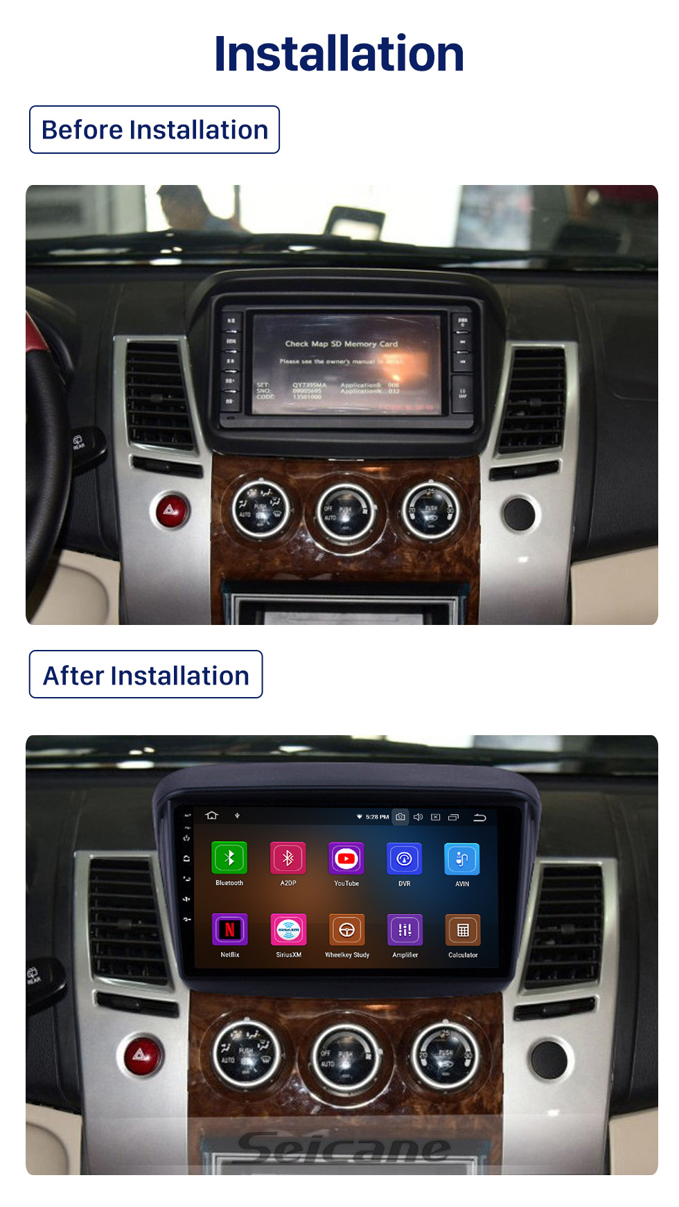 Seicane 2010 MITSUBISHI PAJERO Sport/L200/2006+ Triton/2008+ PAJERO Sport2 Montero Sport/2010+ Pajero Dakar/2008+ Challenger Android 10.0 9 inch GPS Navigation Radio Bluetooth HD Touchscreen USB Carplay Music AUX support TPMS OBD2 Digital TV Seicane 2010 MITSUBISHI PAJERO Sport/L200/2006+ Triton/2008+ PAJERO Sport2 Montero Sport/2010+ Pajero Dakar/2008+ Challenger Android 10.0 9 inch GPS Navigation Radio Bluetooth HD Touchscreen USB Carplay Music AUX support TPMS OBD2 Digital TV